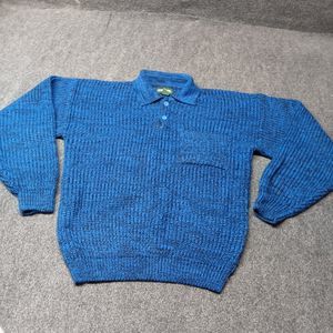 Vintage‎ Boundary Waters Sweater Men XL Blue Henley Neck Collared